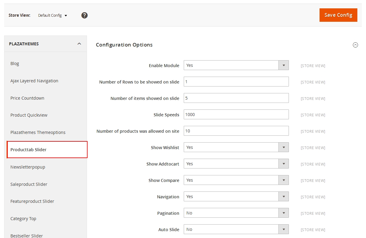 admin tab product